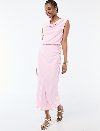 Robe longue drapée avec col bénitier