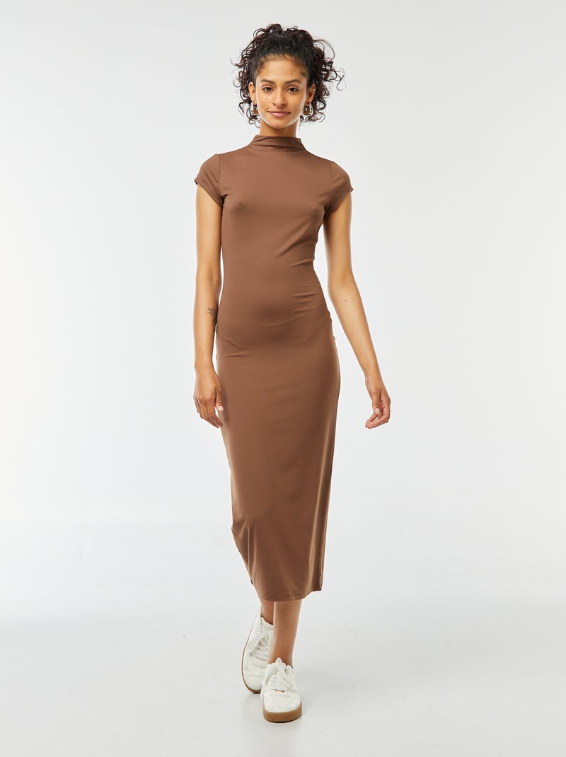 Robe longue effet peau pêche Marron - Kiabi