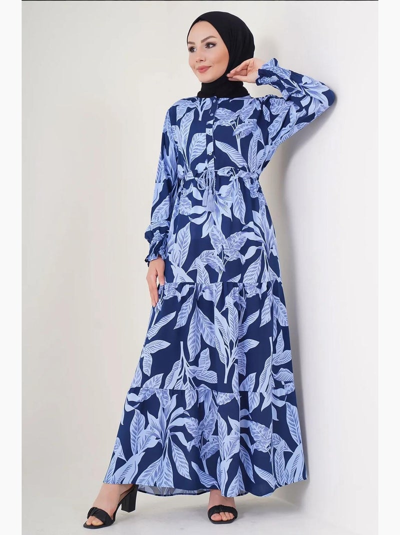 Robe longue en crêpe de viscose à fleurs bdart Bleu lagon - Kiabi