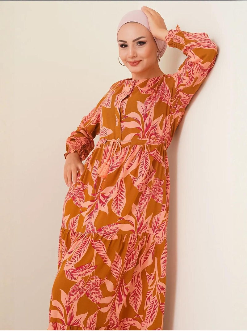 Robe longue en crêpe de viscose à fleurs bdart Camel - Kiabi