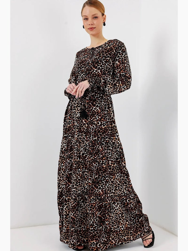 Robe longue en crêpe de viscose à fleurs bdart Marron - Kiabi