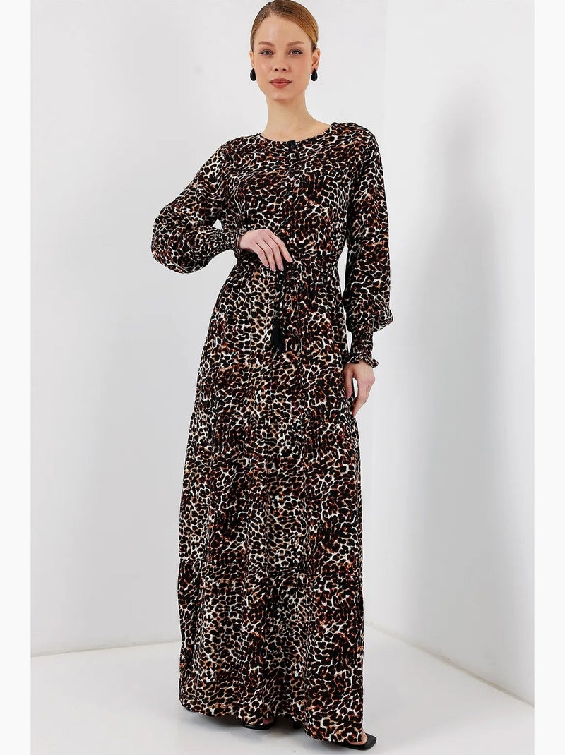 Robe longue en crêpe de viscose à fleurs bdart Marron - Kiabi