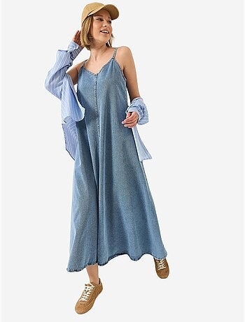 Robe longue en jean à fines bretelles lucci