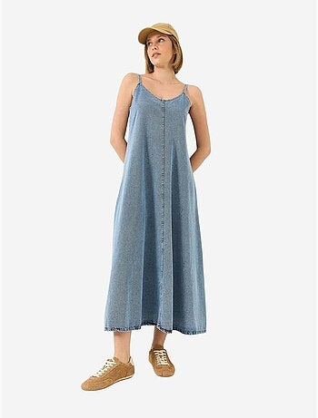 Robe longue en jean à fines bretelles lucci