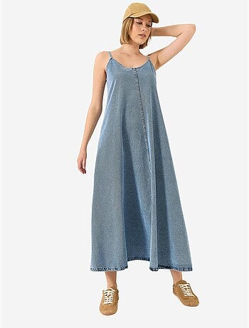 Robe longue en jean à fines bretelles lucci