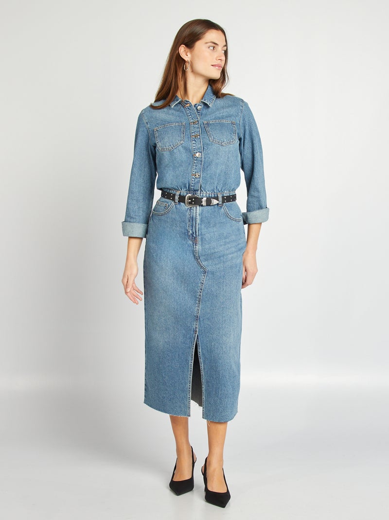 Robe longue en jean façon combinaison Bleu - Kiabi