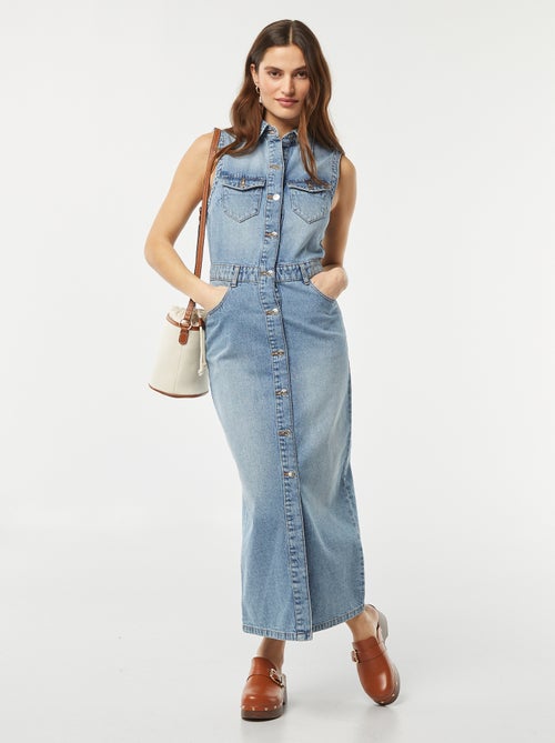 Robe longue en jean sans manches multipoche - Kiabi