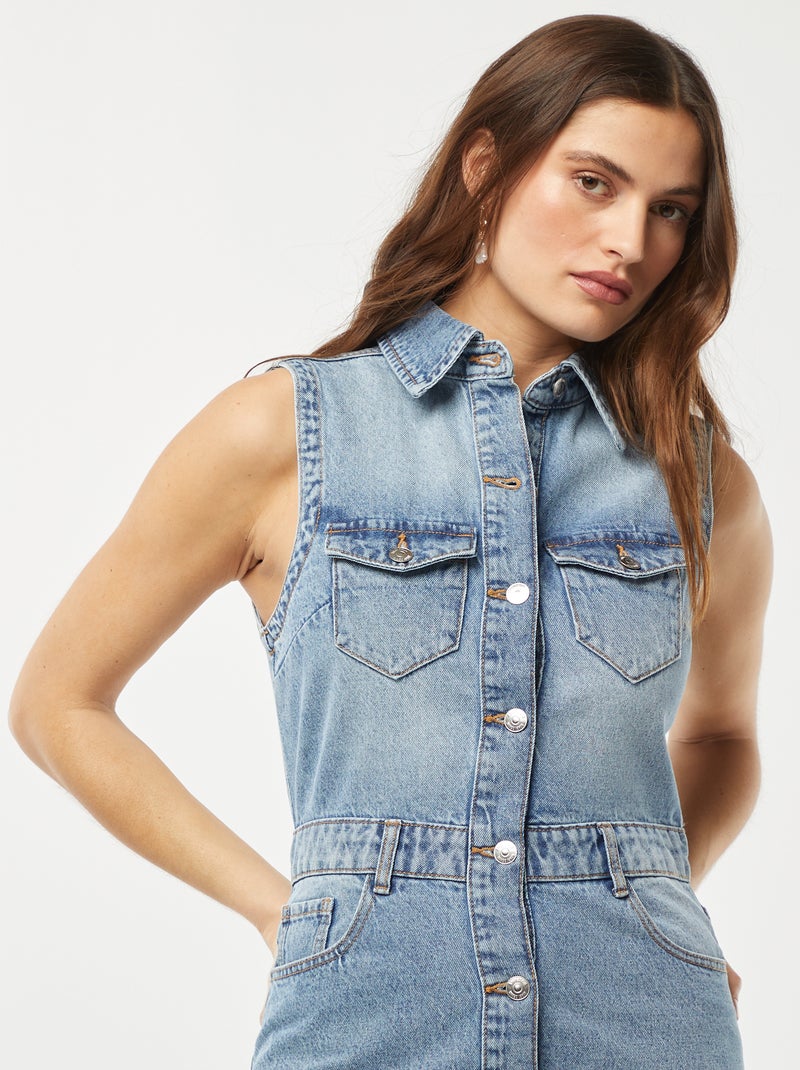 Robe longue en jean sans manches multipoche BLEU - Kiabi