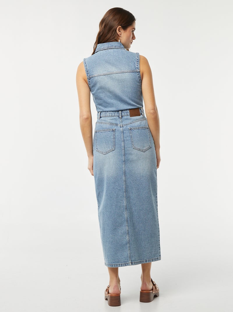 Robe longue en jean sans manches multipoche BLEU - Kiabi
