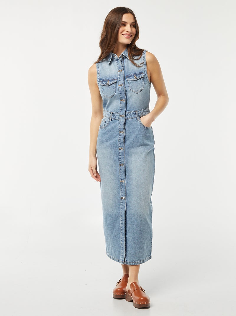 Robe longue en jean sans manches multipoche BLEU - Kiabi