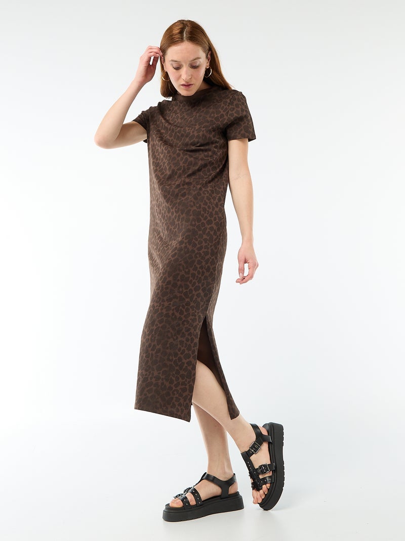 Robe longue en jersey manches courtes Marron - Kiabi