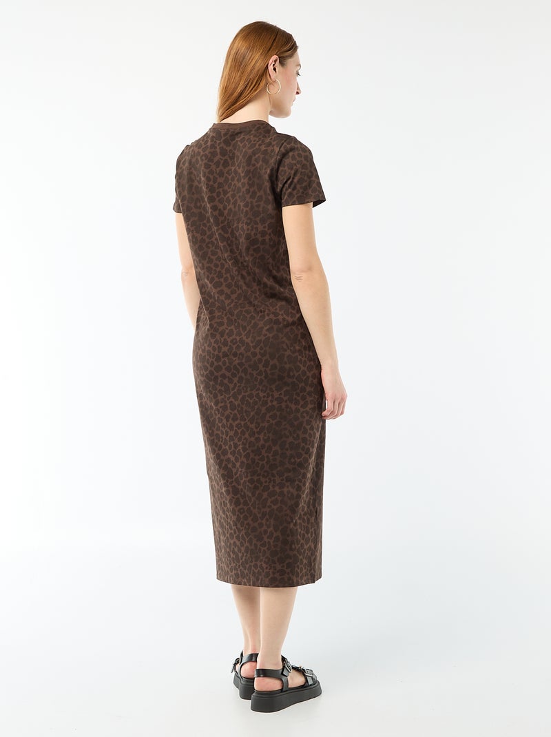 Robe longue en jersey manches courtes Marron - Kiabi