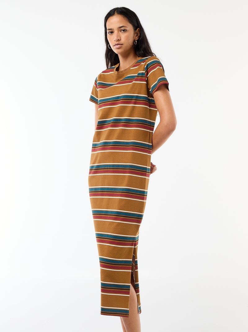 Robe longue en jersey manches courtes Marron - Kiabi