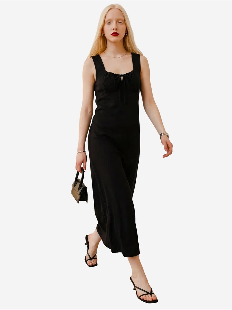 Robe longue en lin avec détail à nouer my fashion Noir - Kiabi