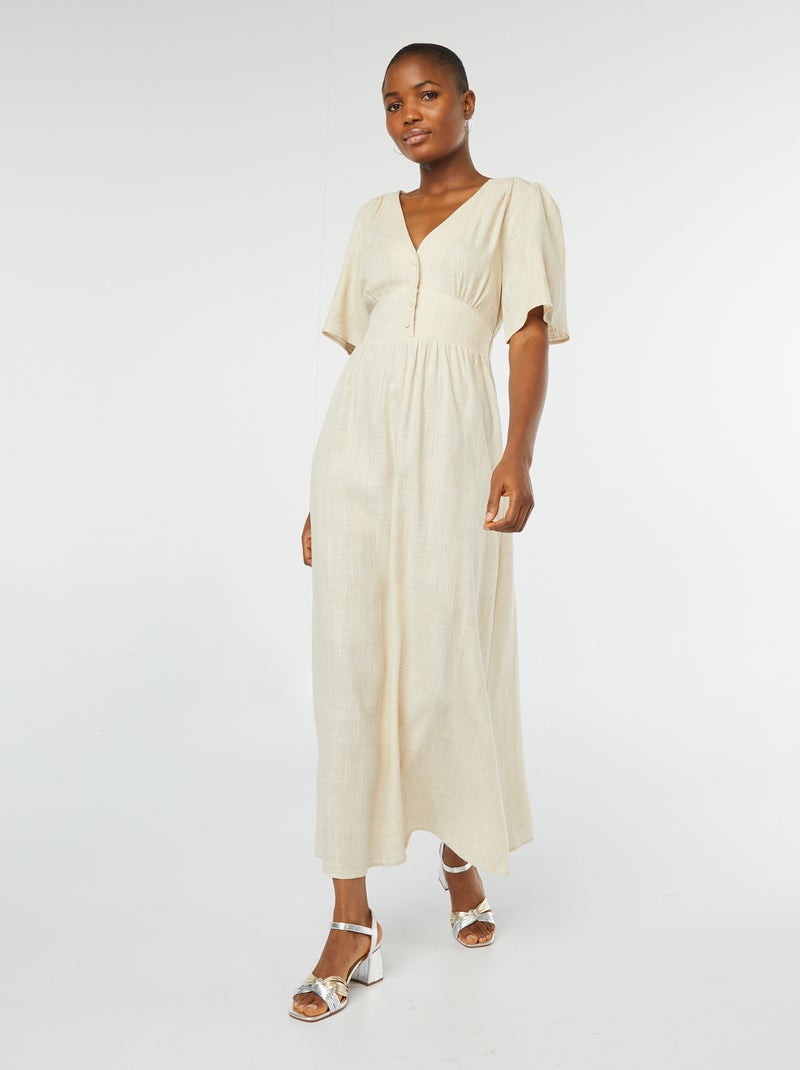 Robe longue en lin mélangé BEIGE - Kiabi