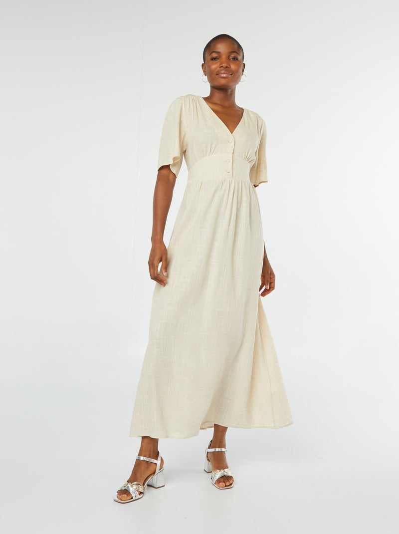 Robe longue en lin mélangé BEIGE - Kiabi