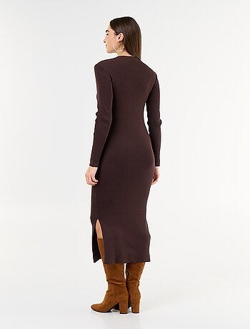 Robe longue en maille côtelée