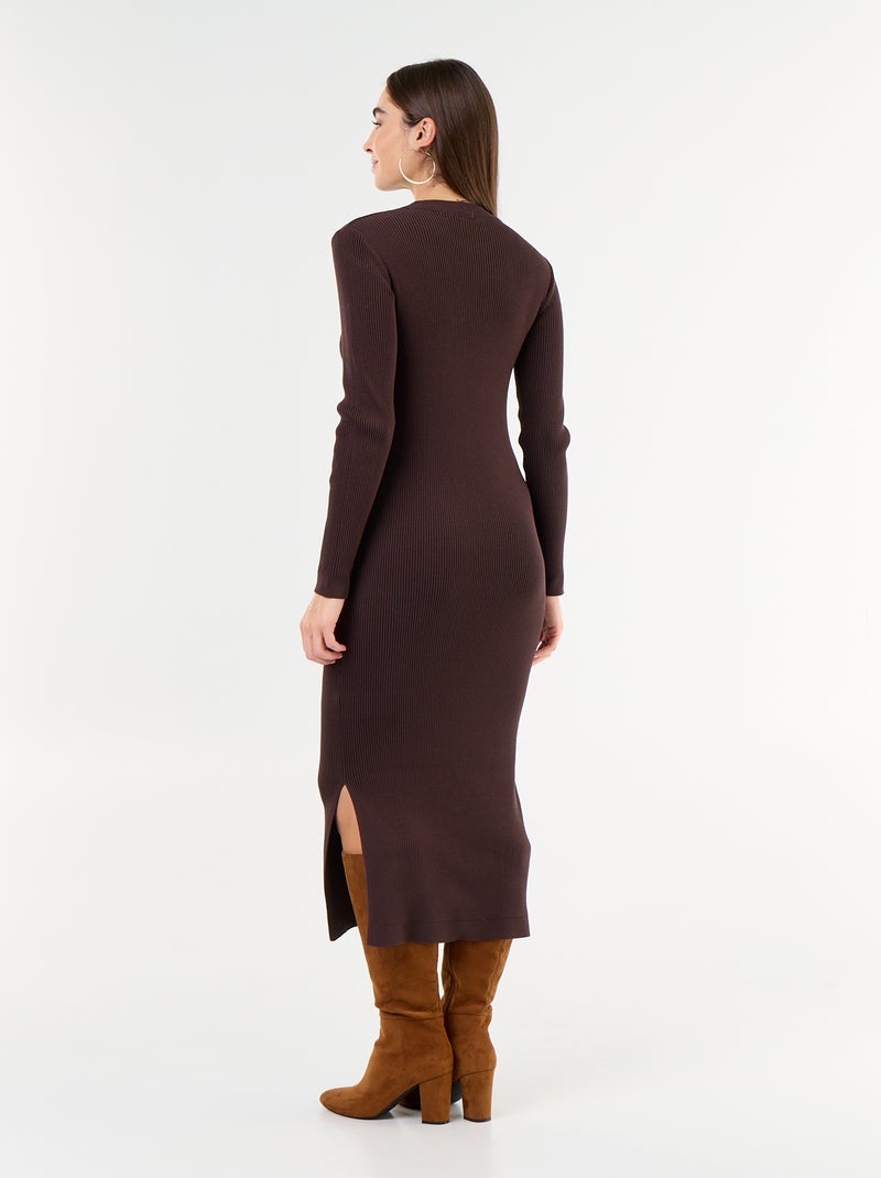 Robe longue en maille côtelée Marron - Kiabi