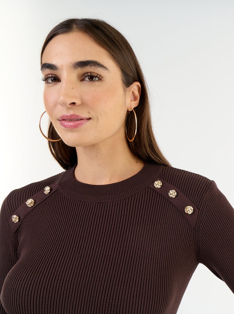 Robe longue en maille côtelée Marron - Kiabi