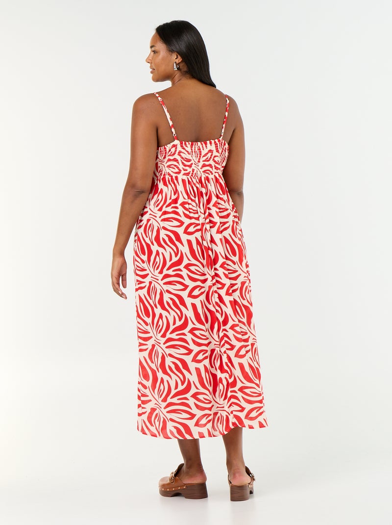 Robe longue en maille crêpée fines bretelles Rouge - Kiabi