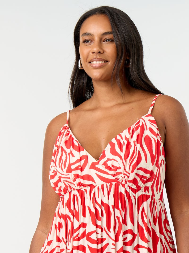 Robe longue en maille crêpée fines bretelles Rouge - Kiabi