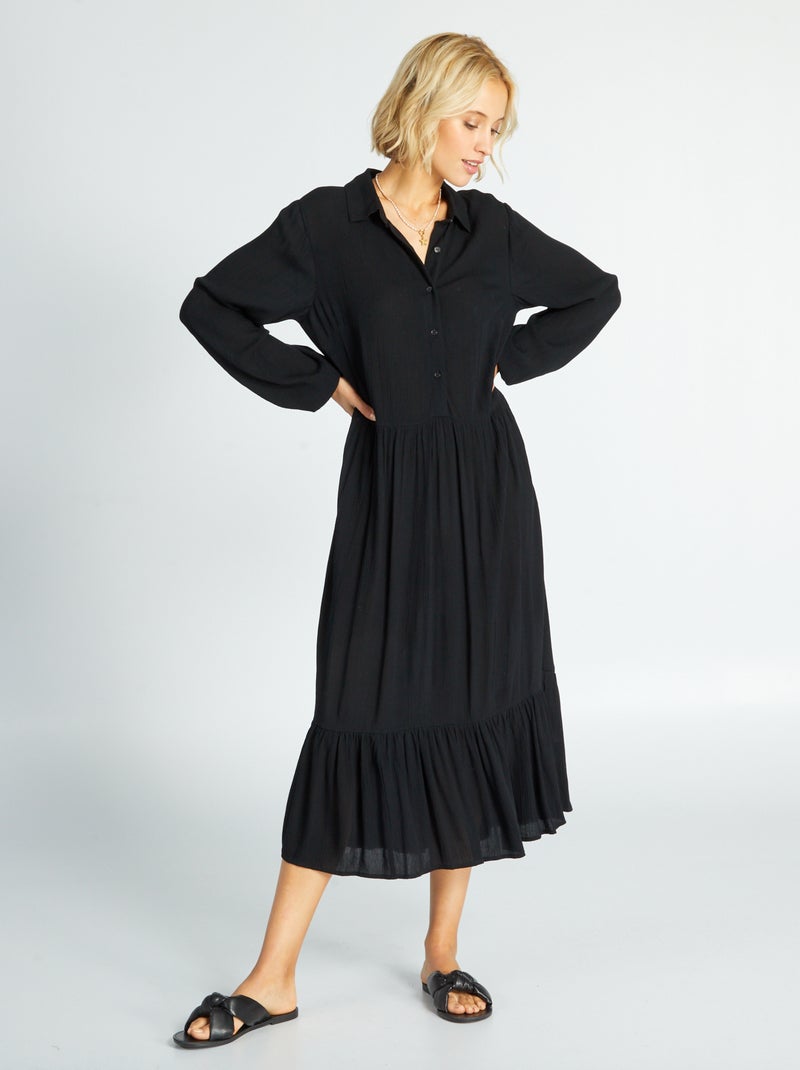 Robe longue en maille crêpée noir - Kiabi