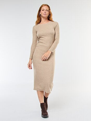 Robe longue en maille doudou à manches longues