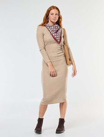 Robe longue en maille doudou à manches longues