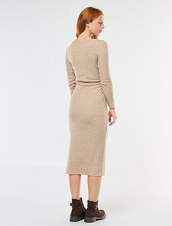 Robe longue en maille doudou à manches longues