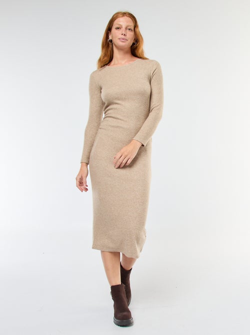 Robe longue en maille doudou à manches longues - Kiabi