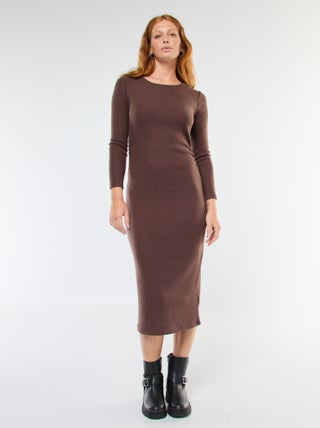 Robe longue en maille doudou à manches longues