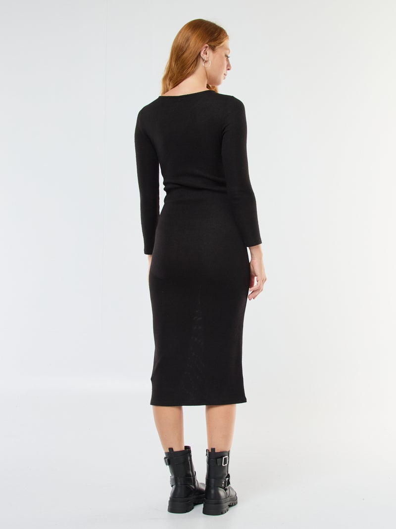 Robe longue en maille doudou à manches longues Noir - Kiabi