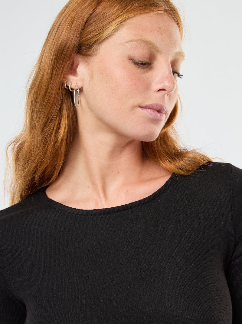 Robe longue en maille doudou à manches longues Noir - Kiabi