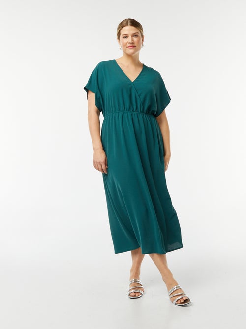 Robe longue en maille stretch et à manches courtes - Kiabi