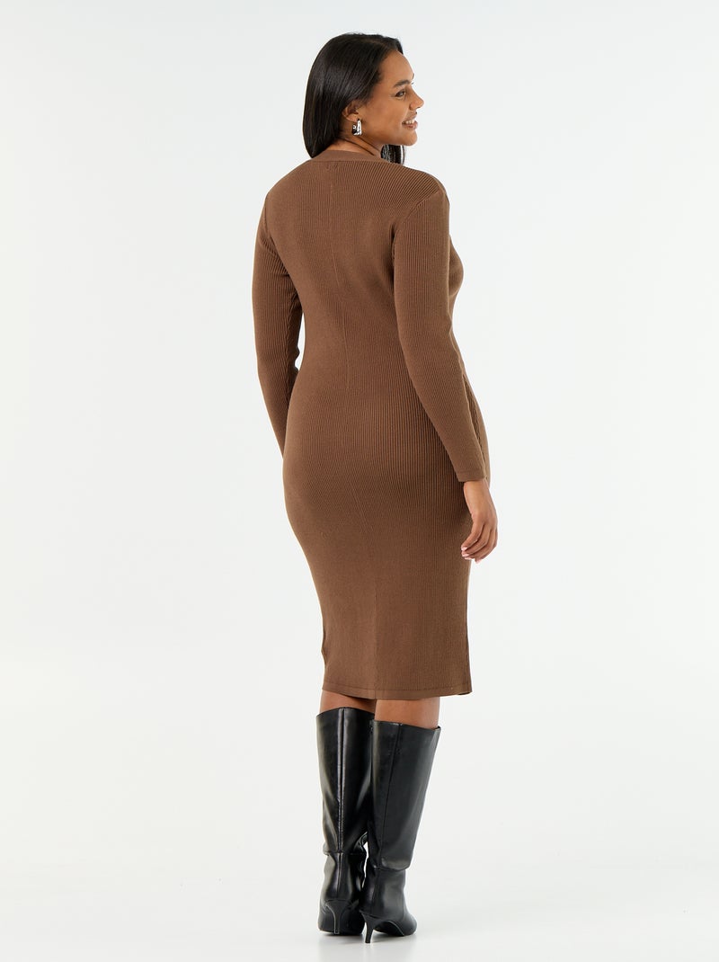 Robe longue en matière côtelé Marron - Kiabi