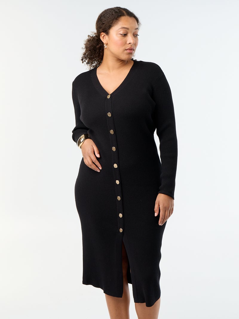 Robe longue en matière côtelé Noir - Kiabi