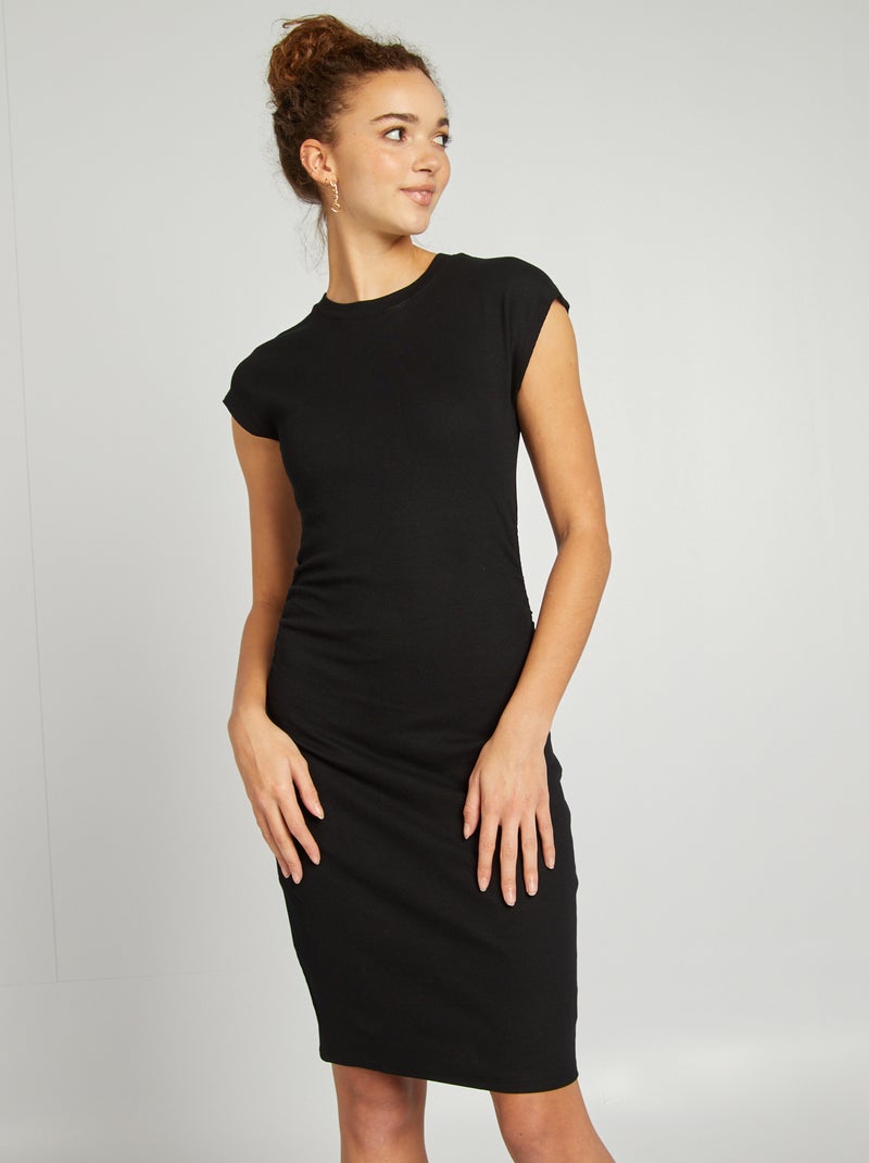 Robe longue en matière stretch côtelée noir - Kiabi
