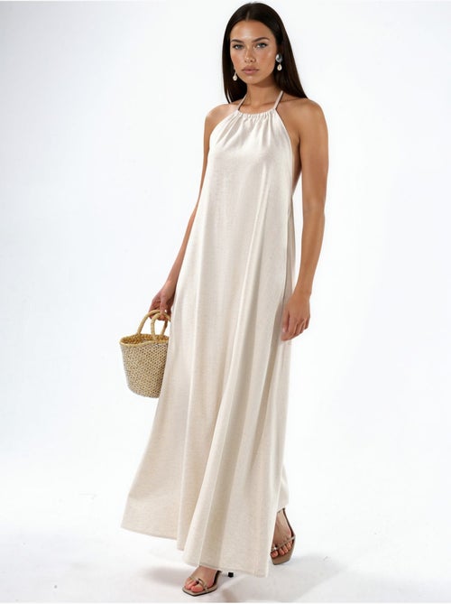 Robe longue en mélange de lin à col licou hiccup - Kiabi