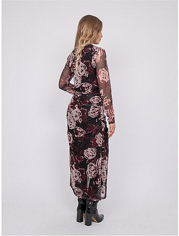 Robe longue en mesh motif roses irma