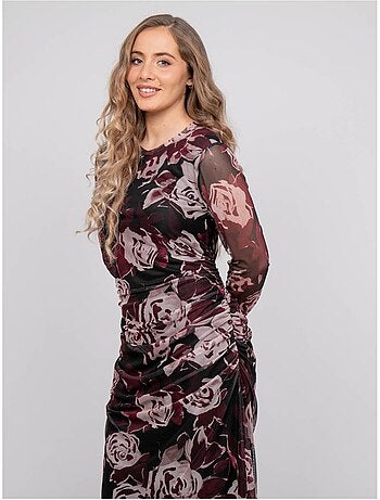 Robe longue en mesh motif roses irma