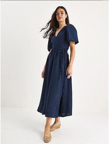 Robe longue en mousseline à fermeture portefeuille et manches ballon lucci