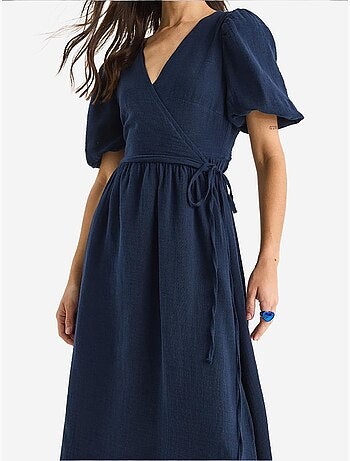 Robe longue en mousseline à fermeture portefeuille et manches ballon lucci