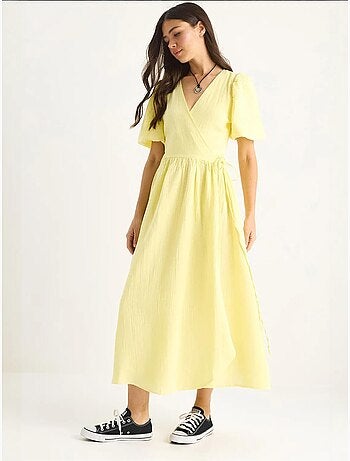 Robe longue en mousseline à fermeture portefeuille et manches ballon lucci