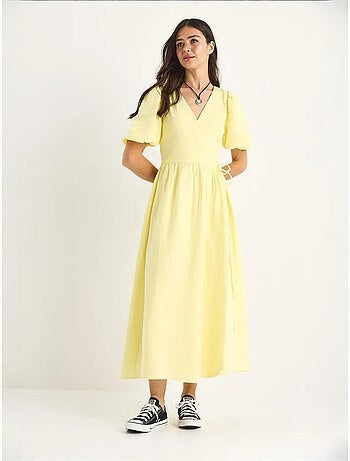 Robe longue en mousseline à fermeture portefeuille et manches ballon lucci