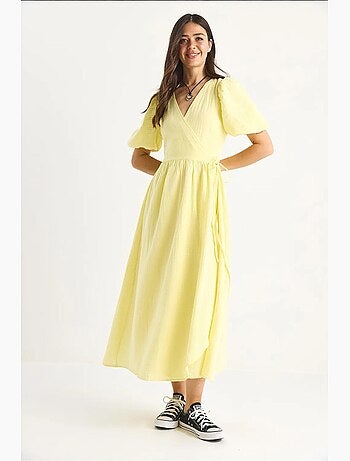 Robe longue en mousseline à fermeture portefeuille et manches ballon lucci