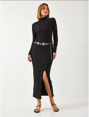 Robe longue en tissu ottoman à col roulé lucci