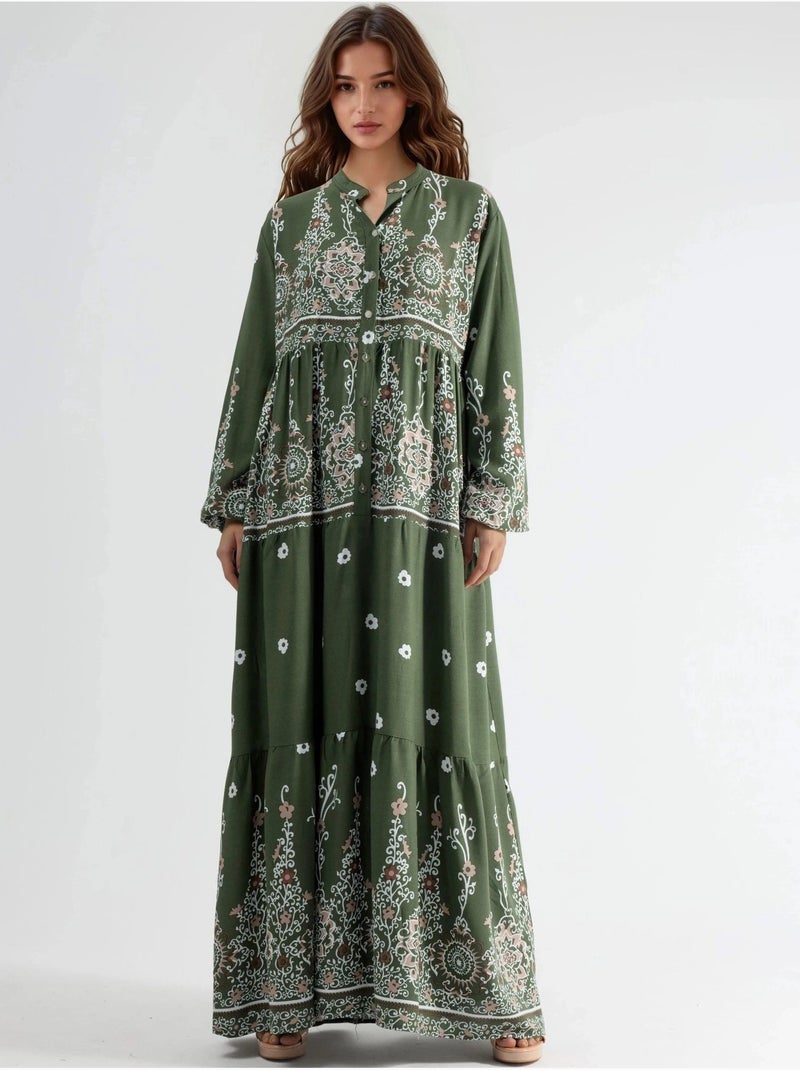 Robe longue en viscose à fleurs hiccup Vert foncé - Kiabi