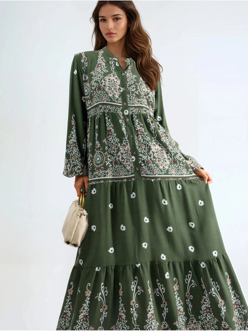 Robe longue en viscose à fleurs hiccup Vert foncé - Kiabi