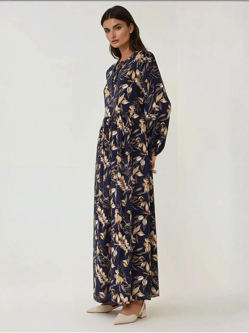 Robe longue en viscose à manches longues et imprimé floral hiccup Bleu - Kiabi