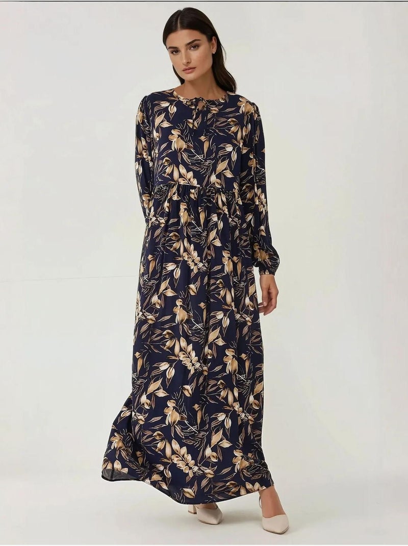 Robe longue en viscose à manches longues et imprimé floral hiccup Bleu - Kiabi